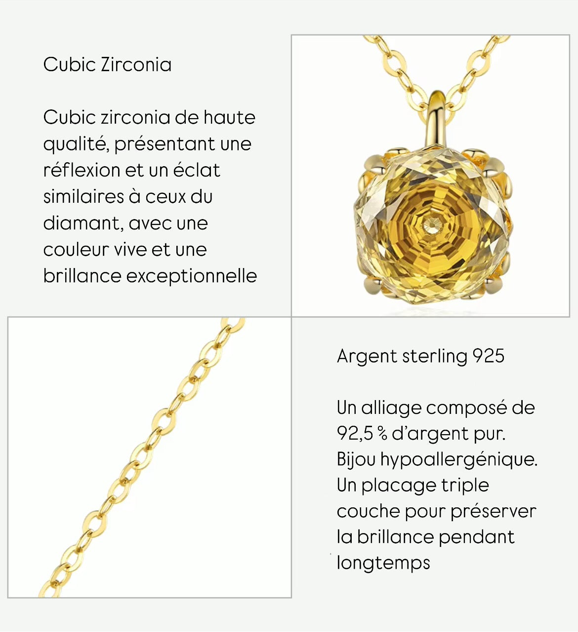 Collier Pendentif Aurora– Argent 925 & Zircon jaune
