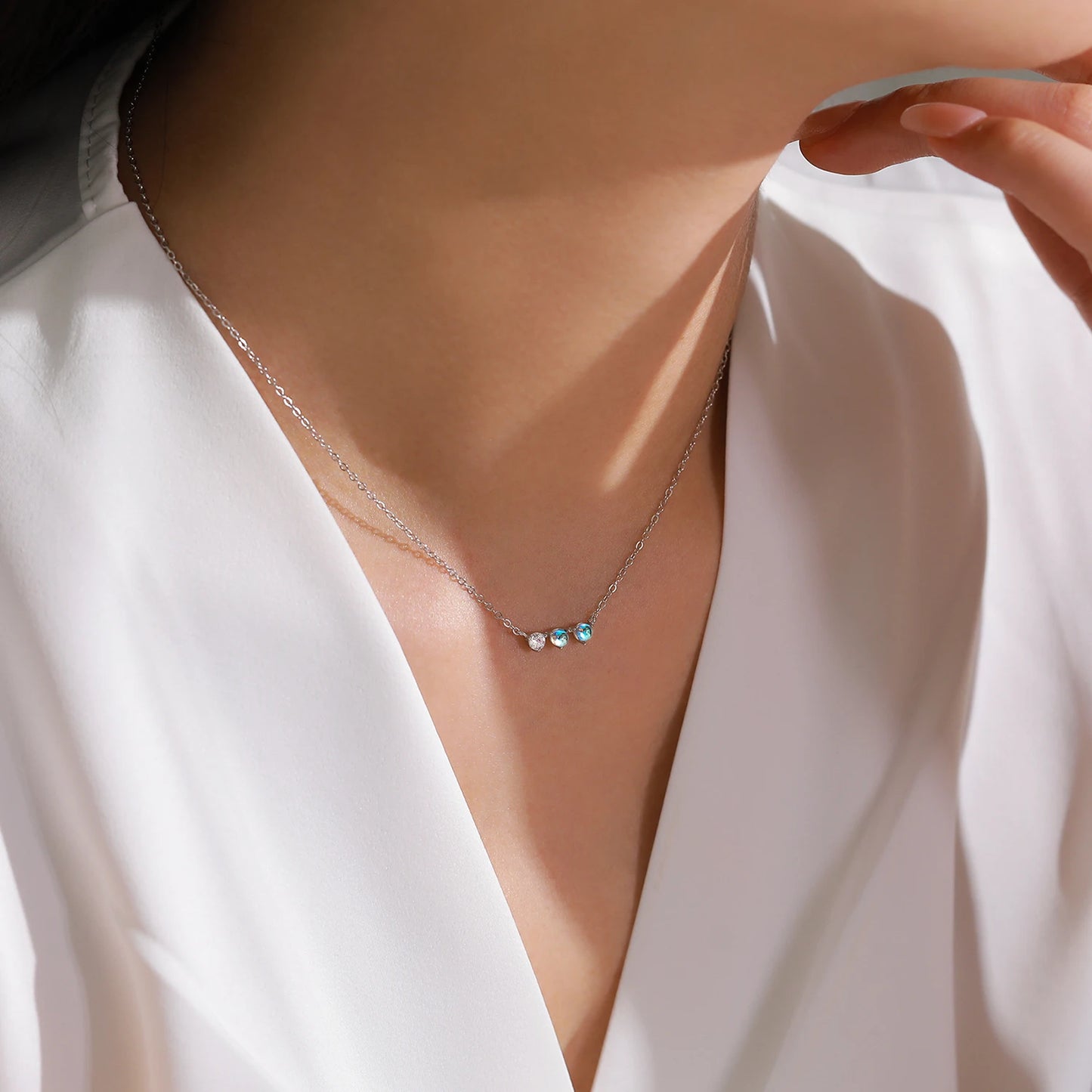 Collier - Aura Lunaire, Argent 925 et Pierre de Lune Opaline